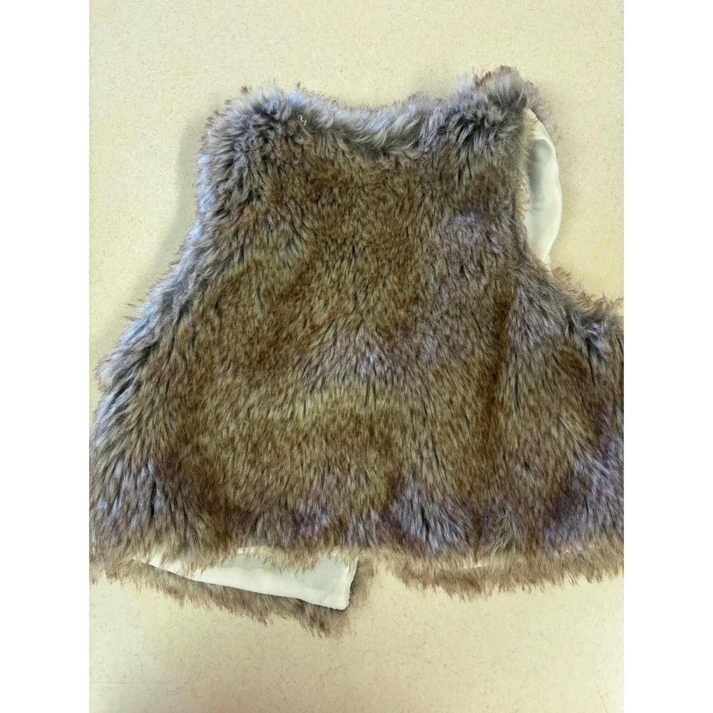 The Children's Place Girls Faux Fur Vest‎ Brown Grey Size S 5/6